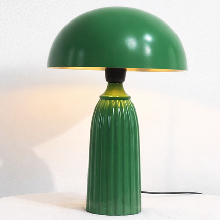 Table Lamp – Emerald Green Mushroom Table Lamp with Fluted Pedestal Base | Accent Lighting for Bedroom Living Room and Designer Spaces