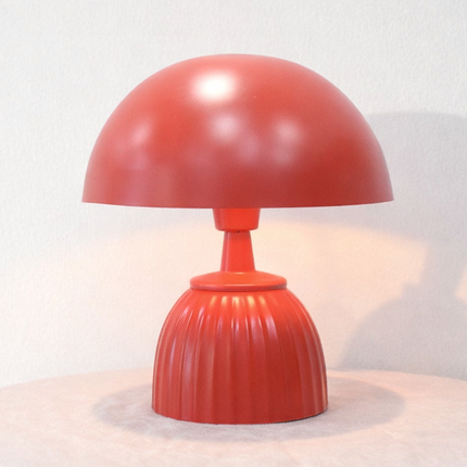 Table Lamp – Modern Coral Mushroom Dome Table Lamp with Sculpted Fluted Base | Retro Minimal Bedside Lighting for Contemporary Home Decor