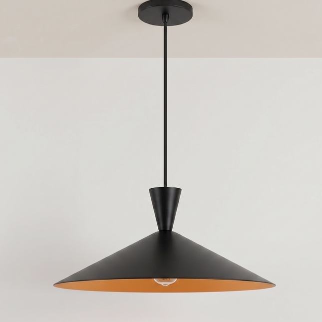 Hanging Light – Modern Matte Black Cone Hanging Light | Minimal Scandinavian Ceiling Light for Dining Room, Kitchen and Café Decor