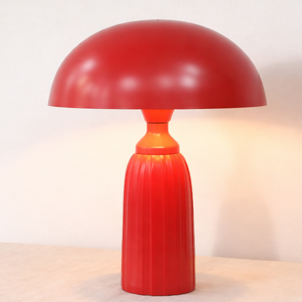 Table Lamp – Bold Modern Red Dome Table Lamp with Elegant Ribbed Column Base | Artistic Mid Century Bedside Lamp for Contemporary Home Decor
