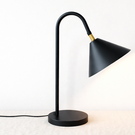 Table Lamp – Contemporary Matte Black Cone Table Lamp with Curved Neck Design | Minimal Modern Desk Lighting