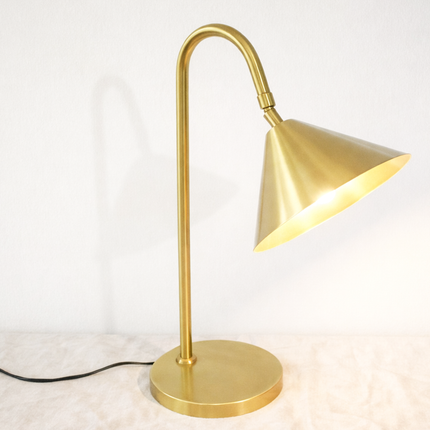 Table Lamp – Elegant Brushed Gold Cone Table Lamp with Curved Arm | Luxury Modern Reading and Office Lighting