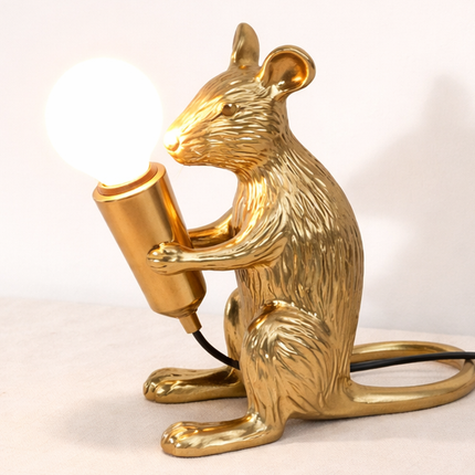 Table Lamp – Luxury Gold Mouse Table Lamp with Decorative Exposed Bulb Design | Creative Accent Lighting for Bedroom and Living Room Decor