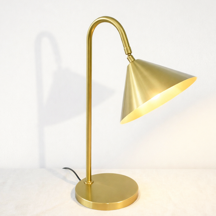 Table Lamp – Elegant Brushed Gold Cone Table Lamp with Curved Arm | Luxury Modern Reading and Office Lighting