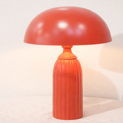 Table Lamp – Bold Modern Red Dome Table Lamp with Elegant Ribbed Column Base | Artistic Mid Century Bedside Lamp for Contemporary Home Decor