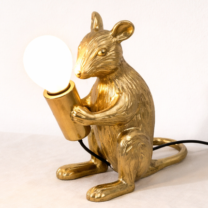 Table Lamp – Luxury Gold Mouse Table Lamp with Decorative Exposed Bulb Design | Creative Accent Lighting for Bedroom and Living Room Decor
