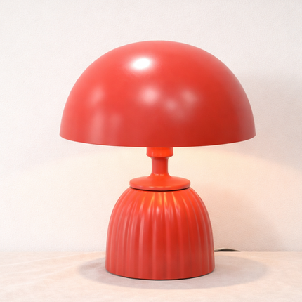 Table Lamp – Modern Coral Mushroom Dome Table Lamp with Sculpted Fluted Base | Retro Minimal Bedside Lighting for Contemporary Home Decor