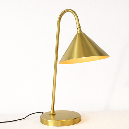 Table Lamp – Elegant Brushed Gold Cone Table Lamp with Curved Arm | Luxury Modern Reading and Office Lighting