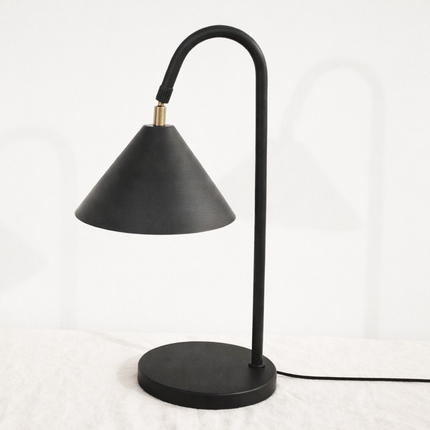 Table Lamp – Contemporary Matte Black Cone Table Lamp with Curved Neck Design | Minimal Modern Desk Lighting