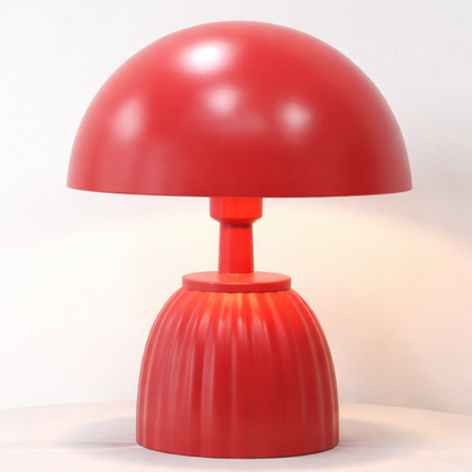 Table Lamp – Modern Coral Mushroom Dome Table Lamp with Sculpted Fluted Base | Retro Minimal Bedside Lighting for Contemporary Home Decor