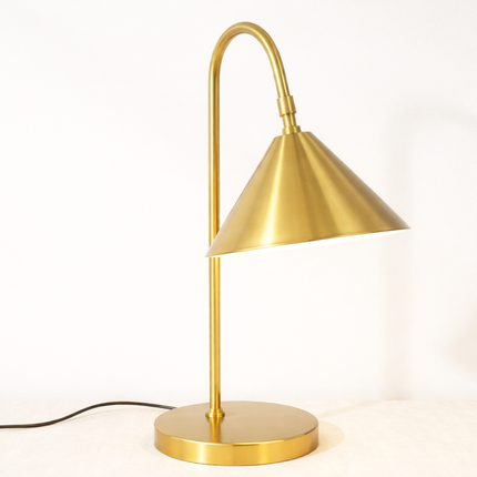 Table Lamp – Elegant Brushed Gold Cone Table Lamp with Curved Arm | Luxury Modern Reading and Office Lighting