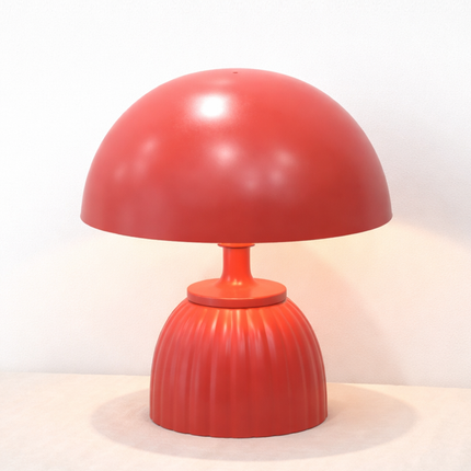 Table Lamp – Modern Coral Mushroom Dome Table Lamp with Sculpted Fluted Base | Retro Minimal Bedside Lighting for Contemporary Home Decor