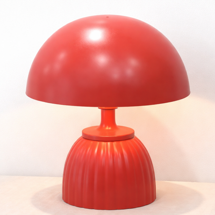 Table Lamp – Modern Coral Mushroom Dome Table Lamp with Sculpted Fluted Base | Retro Minimal Bedside Lighting for Contemporary Home Decor