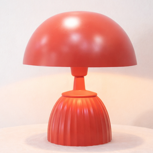Table Lamp – Modern Coral Mushroom Dome Table Lamp with Sculpted Fluted Base | Retro Minimal Bedside Lighting for Contemporary Home Decor