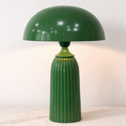 Table Lamp – Emerald Green Mushroom Table Lamp with Fluted Pedestal Base | Accent Lighting for Bedroom Living Room and Designer Spaces