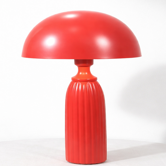 Table Lamp – Bold Modern Red Dome Table Lamp with Elegant Ribbed Column Base | Artistic Mid Century Bedside Lamp for Contemporary Home Decor