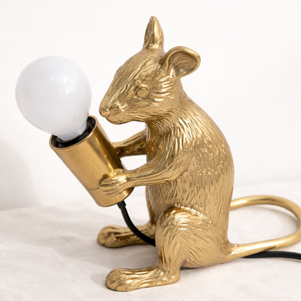 Table Lamp – Luxury Gold Mouse Table Lamp with Decorative Exposed Bulb Design | Creative Accent Lighting for Bedroom and Living Room Decor