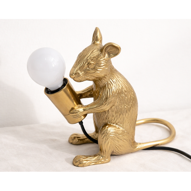 Table Lamp – Luxury Gold Mouse Table Lamp with Decorative Exposed Bulb Design | Creative Accent Lighting for Bedroom and Living Room Decor