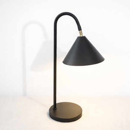 Table Lamp – Contemporary Matte Black Cone Table Lamp with Curved Neck Design | Minimal Modern Desk Lighting