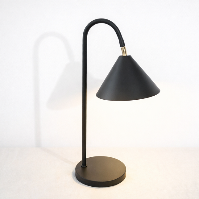 Table Lamp – Contemporary Matte Black Cone Table Lamp with Curved Neck Design | Minimal Modern Desk Lighting