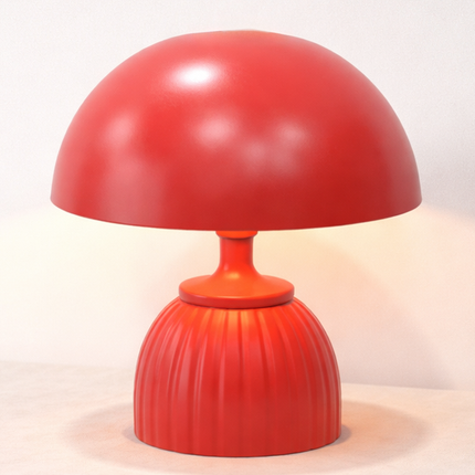 Table Lamp – Modern Coral Mushroom Dome Table Lamp with Sculpted Fluted Base | Retro Minimal Bedside Lighting for Contemporary Home Decor