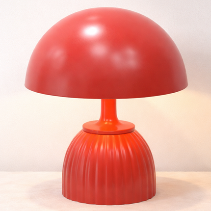 Table Lamp – Modern Coral Mushroom Dome Table Lamp with Sculpted Fluted Base | Retro Minimal Bedside Lighting for Contemporary Home Decor
