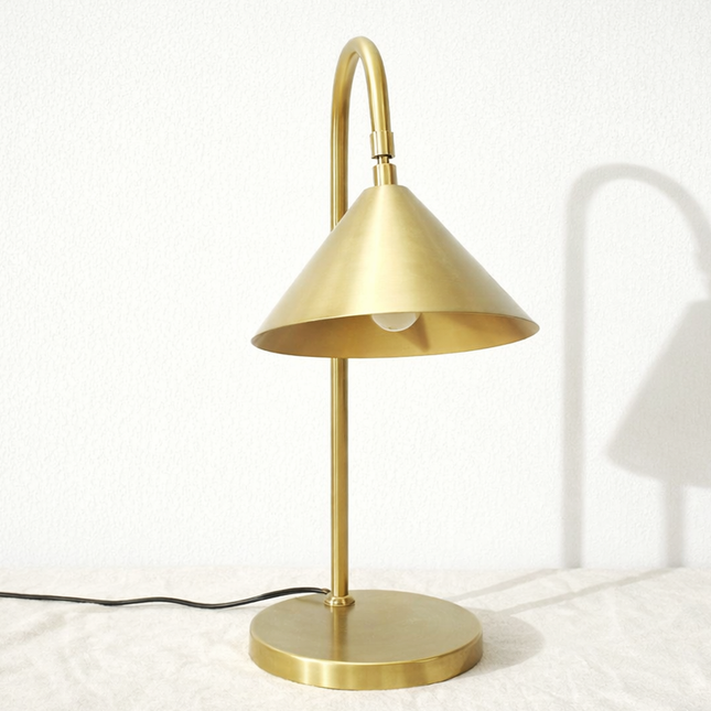 Table Lamp – Elegant Brushed Gold Cone Table Lamp with Curved Arm | Luxury Modern Reading and Office Lighting