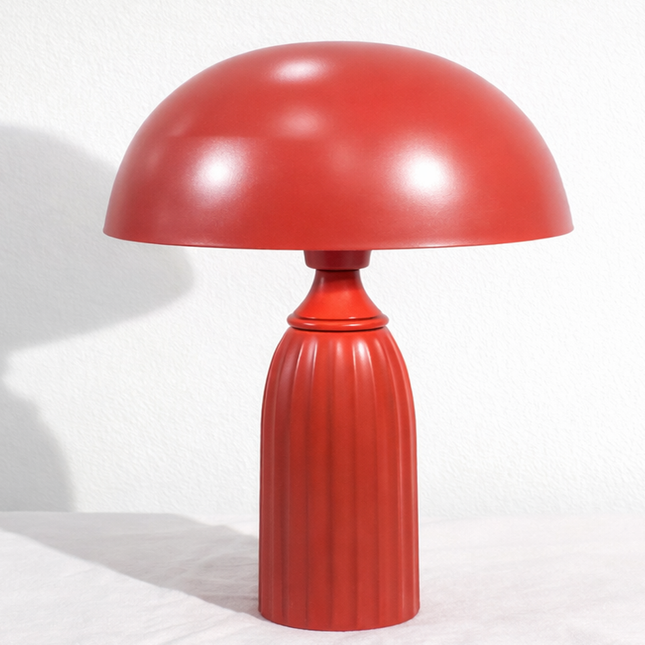 Table Lamp – Bold Modern Red Dome Table Lamp with Elegant Ribbed Column Base | Artistic Mid Century Bedside Lamp for Contemporary Home Decor