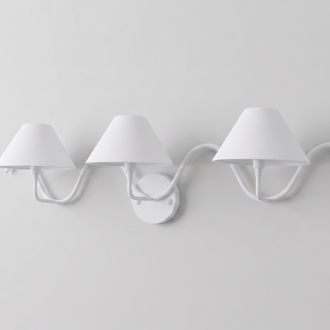 Wall Light – Minimalist White Three Light Wall Sconce, Modern Curved Designer Fixture for Luxury Contemporary Interiors