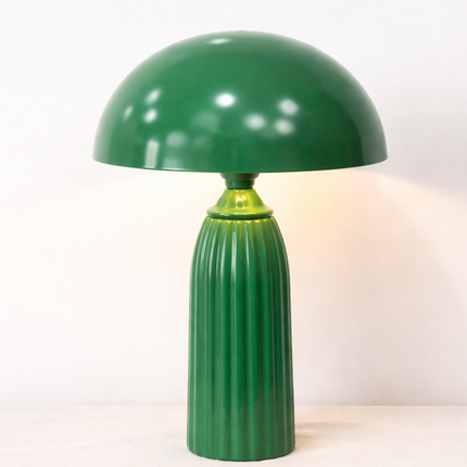 Table Lamp – Emerald Green Mushroom Table Lamp with Fluted Pedestal Base | Accent Lighting for Bedroom Living Room and Designer Spaces
