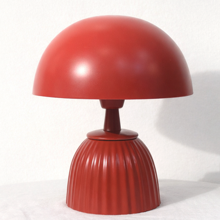 Table Lamp – Modern Coral Mushroom Dome Table Lamp with Sculpted Fluted Base | Retro Minimal Bedside Lighting for Contemporary Home Decor