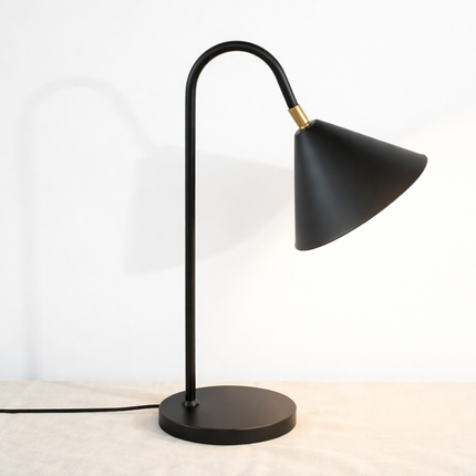 Table Lamp – Contemporary Matte Black Cone Table Lamp with Curved Neck Design | Minimal Modern Desk Lighting