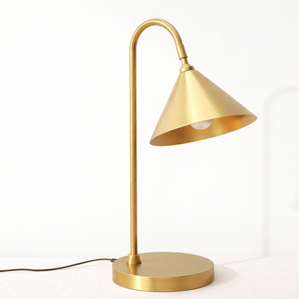 Table Lamp – Elegant Brushed Gold Cone Table Lamp with Curved Arm | Luxury Modern Reading and Office Lighting