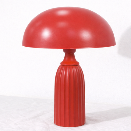Table Lamp – Bold Modern Red Dome Table Lamp with Elegant Ribbed Column Base | Artistic Mid Century Bedside Lamp for Contemporary Home Decor