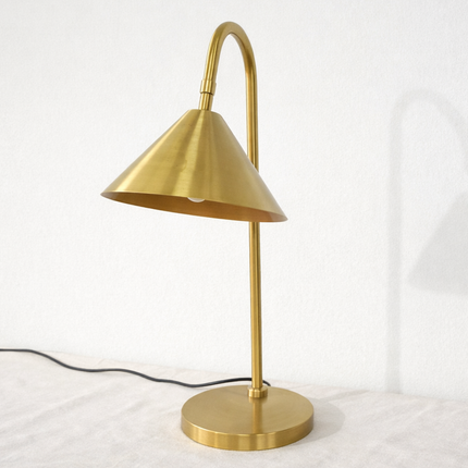 Table Lamp – Elegant Brushed Gold Cone Table Lamp with Curved Arm | Luxury Modern Reading and Office Lighting
