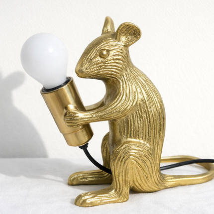 Table Lamp – Luxury Gold Mouse Table Lamp with Decorative Exposed Bulb Design | Creative Accent Lighting for Bedroom and Living Room Decor