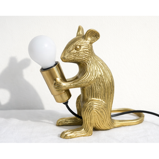 Table Lamp – Luxury Gold Mouse Table Lamp with Decorative Exposed Bulb Design | Creative Accent Lighting for Bedroom and Living Room Decor