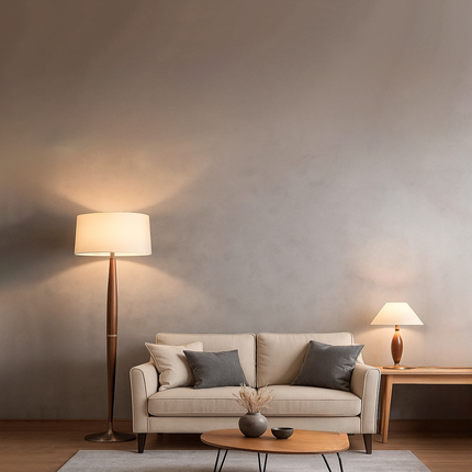 Nickel Plated Wood Floor Lamp: 55" Tall with White Shade matte black