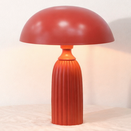 Table Lamp – Bold Modern Red Dome Table Lamp with Elegant Ribbed Column Base | Artistic Mid Century Bedside Lamp for Contemporary Home Decor