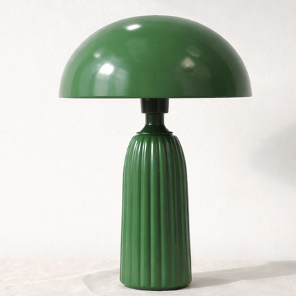 Table Lamp – Emerald Green Mushroom Table Lamp with Fluted Pedestal Base | Accent Lighting for Bedroom Living Room and Designer Spaces