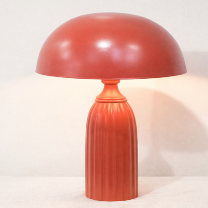 Table Lamp – Bold Modern Red Dome Table Lamp with Elegant Ribbed Column Base | Artistic Mid Century Bedside Lamp for Contemporary Home Decor