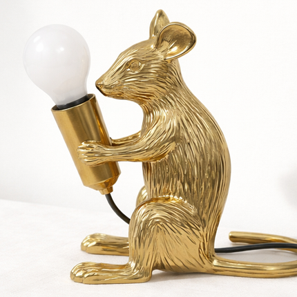 Table Lamp – Luxury Gold Mouse Table Lamp with Decorative Exposed Bulb Design | Creative Accent Lighting for Bedroom and Living Room Decor