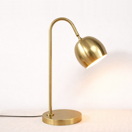 Table Lamp – Modern Gold Metal Reading Table Lamp with Adjustable Dome Shade | Minimal Desk and Study Accent Lighting