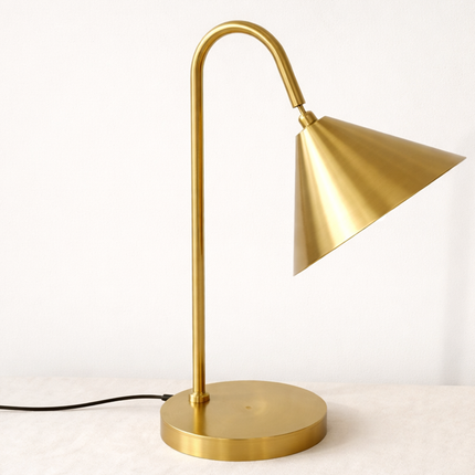 Table Lamp – Elegant Brushed Gold Cone Table Lamp with Curved Arm | Luxury Modern Reading and Office Lighting