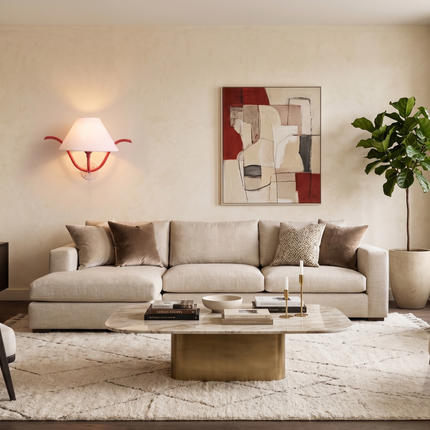 Wall Light Red Modern Fabric Shade Wall Sconce, Luxury Artistic Bedroom Bedside Lamp, Scandinavian Lighting Fixture Living Room Sculptural