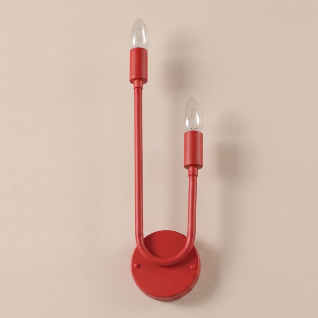 Wall Light Red – Modern Double Candle Sconce with Sculptural U-Shaped Frame, Minimalist Design, Statement Lighting for Bedroom, Living Room