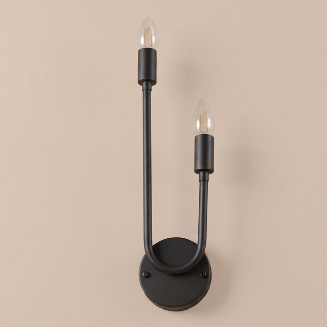Matte Black Double Wall Sconce, U-Shaped Double Candle Light, Minimalist Hardwired Wall Lamp Bedroom, Living Room, Hallway & Entryway Design