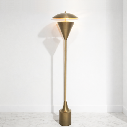 Floor Lamp in Brass Gold Color Modern Scandinavian Lamp with Floating Disc Shade and Warm Ambient Lighting for Luxury Living Room Decor