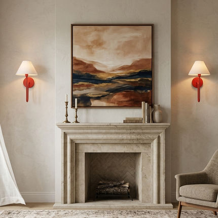 Wall Light Red Fabric Shade Wall Sconce, Modern Artistic Bedroom Bedside Lamp, Luxury Scandinavian Lighting Fixture