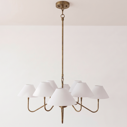 Modern Brass Chandelier Light Fixture – Minimalist White Shade Ceiling Pendant Lighting for Living Room, Dining Room, Bedroom